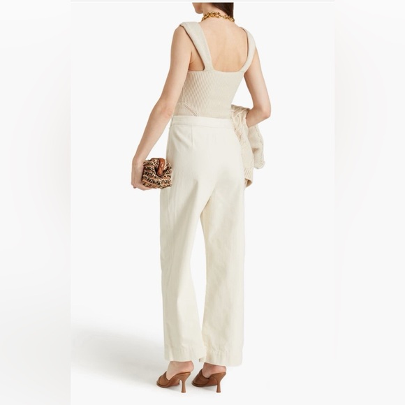 Tory Burch Button Fly Wide Leg Preppy Denim Cream High Rise Sailor Pants Size 2 - Picture 3 of 16